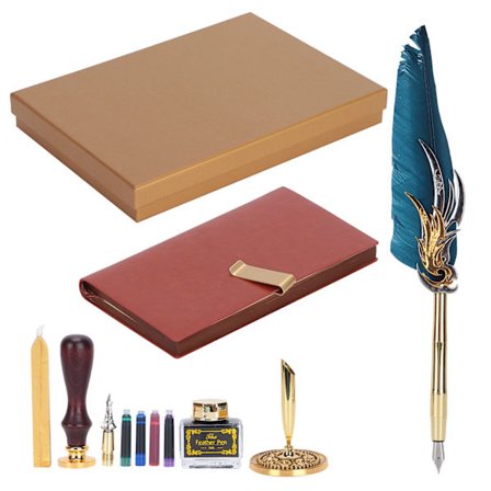 Kalligrafipennset med fjäderpenna, bläckpatron och lackstämpelverktyg - Marinblå set