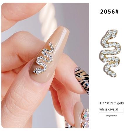 Negledekorationer til Nail Art Diamantlegering Snake Rose Guld og Sølv Full Diamond Tre-dimensionel Manicure 2056