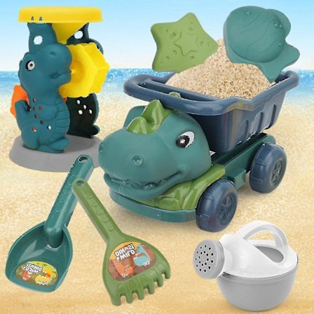 Barnens dinosaurie ingenjörsfordon spade strandleksak set baby utomhus lek vatten grävning sand timglas verktyg(A)
