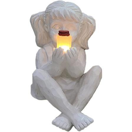 Aurinkopojat/tytöt istuva LED-patsas, lapset pitävät aurinkovalollista