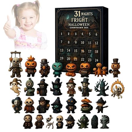 Halloween-joulukalenteri 2025, Halloweenin lähtölaskentakalenteri, 31 kauhujen yötä, joulukalenterilaatikko keräilyhahmoilla (31 päivää)