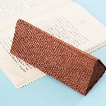 Brun rød lin - Brilleetui Kvinner Designer Hardt Etui for Solbriller og Lesebriller - Miljøvennlig Lin Brilleetui Trekant Folding Myop