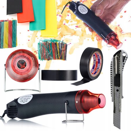 Mini Varmluftpistol 300W Sæt – Komplet Kit til Krympeflex | 328 Dele | Kniv, Isoleringstape 10M