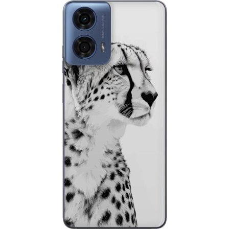 Yhteensopiva Puhelinkuori Motorola Motorola Moto G24 Tyylikäs mustavalkoinen lähikuva gepardista, jolla on rauhallinen katse ja elegantit merkit kor