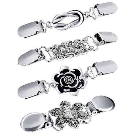 4 st Vintage Tröja Sjal Clips Retro Kofta Krage Clips Klänning Skjorta Brosch Clips