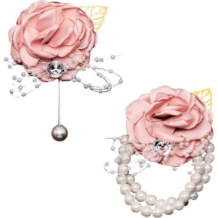 Ros - 2 st handledsbukett bröllop handledsbukett pärlarmband strass röd ros konstgjord blomma handledsbukett brudtärna blomma bröllop armband