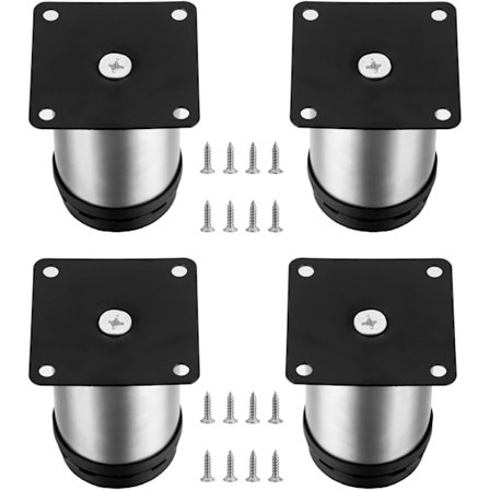 4 st svarta justerbara möbelfötter i rostfritt stål för bord skrivbord skåp med skruvar (justerbar höjd 0-10mm silver, 2x3.15in