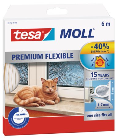 Tesa Tesamoll Premium Flexible Tetningstape silikon, 6m, 9 mm x 7 mm Hvit, Maskintilbehør & forbruk