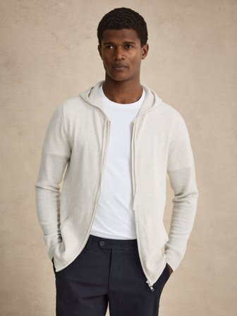 John Henric Men's Off White Cashmere Hoodie Size M