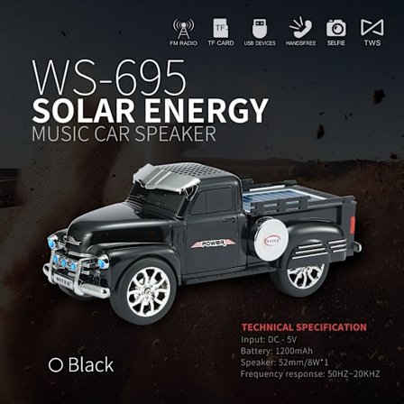 Coluna Bluetooth Ws-695 8W Truck S, Støtter Solcellelading Tf-kort (Svart)