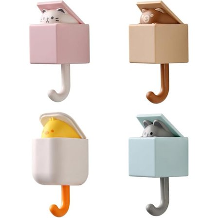4-pakning søte kjæledyrkroker, kreative dyrkroker, popup-kattveggkroker, selvklebende kattkroker, kroker uten boring