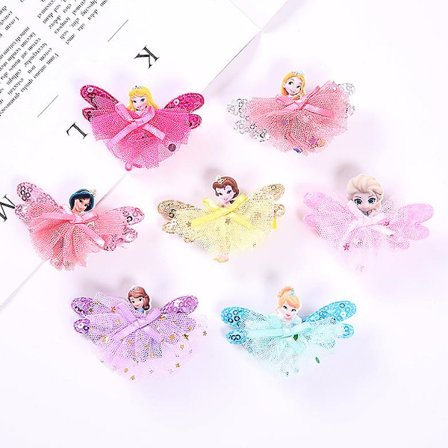 Fargerike prinsessehårklipser med blonder, hårspenner med klips, hårtilbehør for jenter (7 stk. prinsesse)