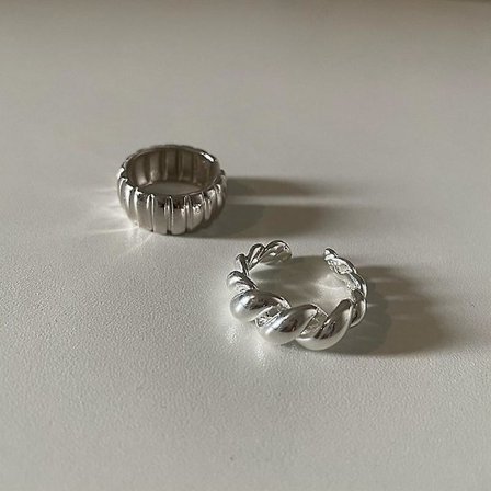 Wabjtam Ring Retro Twist Öppning Justerbar Manlig Och Kvinnlig Punk Hip-hop Rock Ring Trend Personlighet Sterling Silver Ring-2pack