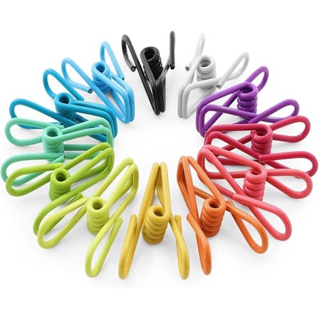 Set med 12 matklämmor, PVC-belagt stål, multifunktionella klädnypor (slumpmässig färg)