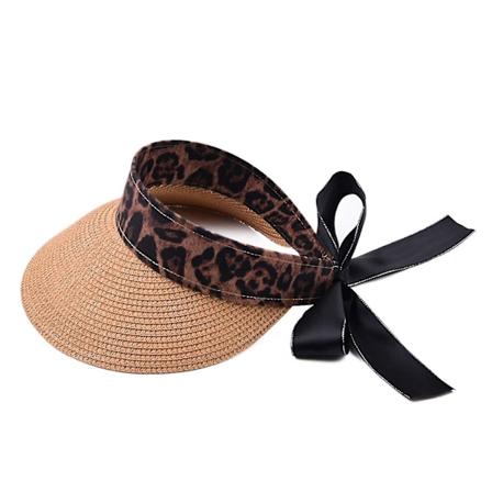 Sommer Solskjermhatt Leopard Print Halmhatt UV Beskyttelse For Camping C Wood color