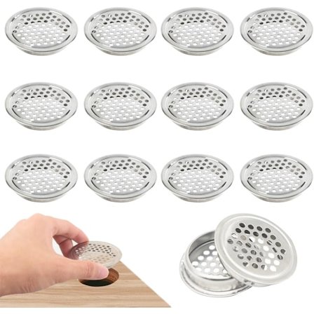20 Stykker Rund Ventilasjonsrist i Rustfritt Stål Ventilasjonsdeksel Sirkel kompatibel Skap Skap Avtrekksventil Ventilasjon Rist kompatibel Kit