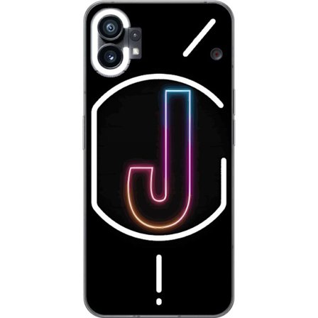 Kompatibelt Mobildeksel til Nothing Nothing Phone (1) Minimalistisk neonbokstav J i fargeskiftende lys mot svart bakgrunn
