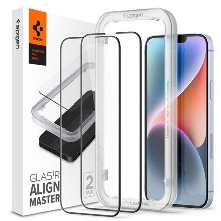 Spigen ALM Glass FC Herdet glass for iPhone 13 / 13 Pro / 14 / 16e - Svart 2 stk.