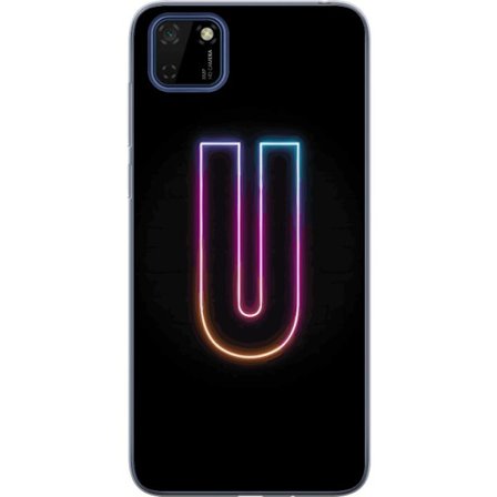 Kompatibelt Mobilskal till Huawei Huawei Y5p Minimalistisk neonbokstav U i färgstark ljuseffekt mot svart bakgrund