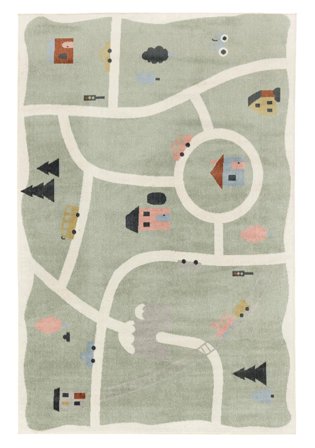 Road Map Kinderteppich Waschbar 100X160 Klein Grün/Mehrfarbig Auto