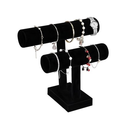 Fløyels Smykker Fløyels Armbånd Stativ Smykker Holder Klokke Holder Armbånd Kjeder Stativ Bangel Display Bar T Bar 2 Ruller - Svart