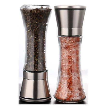 Salt- og peberkværnsæt - peberkværn, klar glas salt- og peberkværn, justerbar grovhed