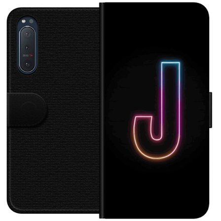 Kompatibelt Lommeboketui til Sony Sony Xperia 5 II Minimalistisk neonbokstav J i fargeskiftende lys mot svart bakgrunn