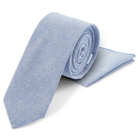 Pale Blue Necktie and Pocket Square for Men - Pocket Square Sets