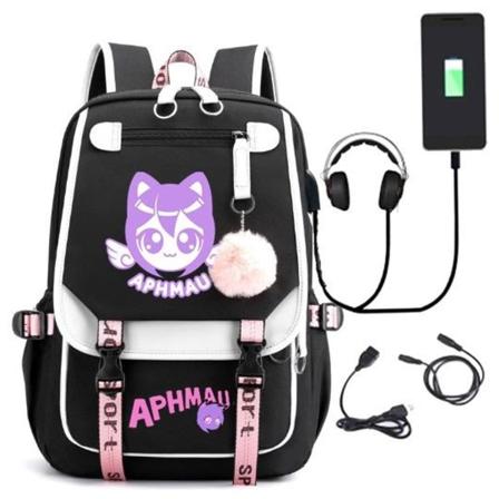 Aphmau reppu lapsille, reppuja, reppu USB-portilla, 1 kpl, musta, 3 svart 3