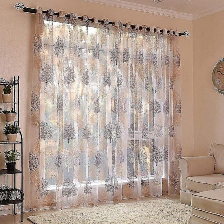 Broderad genomskinlig gardin med öljetter, halvgenomskinlig gardin för vardagsrum och sovrum