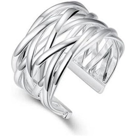 Dammode Smycken 925 Sterling Silver Geometri Justerbar Snidad Stickad Öppen Ring För Kvinnor