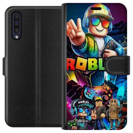 Kompatibel Tegnebogsetui til Samsung Samsung Galaxy A50 Roblox gaming design med farverig avatar spilcontroller og karakterer, perfekt motiv for gamer