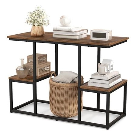 COSTWAY Industriel opbevaringshylde 2 etager - 6 justerbare fødder, metalramme - stue, kontor, entré - 108x40x65 CM