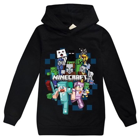 [COQQ] Barn Minecraft Jumper Hettegenser Genser Langermet Pullover Topper svart black-FA- black