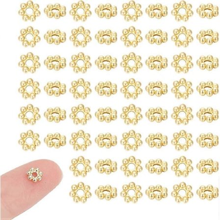 100 stk. Ekte 18K Gullbelagte Blomster Spacer Perler Rustfritt Stål Perler 6mm Mini Snøfnugg Løse Perler Metallperler Granulerte Perler Funn for DIY 