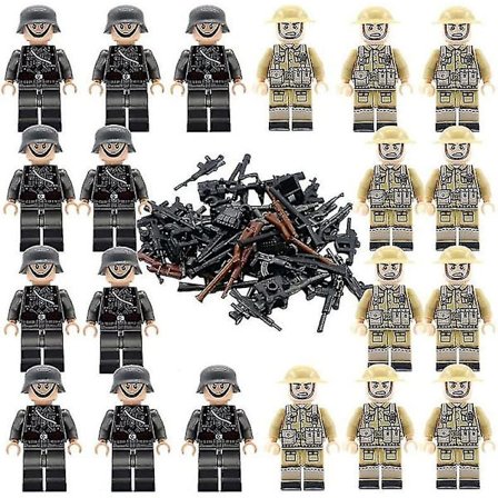 20 st Soldater + Vapen Mini Figurer WW2 Militär Set, armévapen