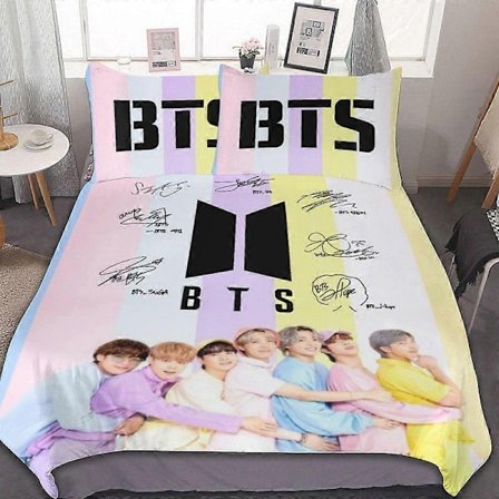 Sengesæt HF329 Sengesæt Dynebetræk Sæt til Børn, Kpop BTS Dynebetræk Sæt med 1 Dynebetræk og 2 Pudebetræk 3PCS Sengesæt LS329