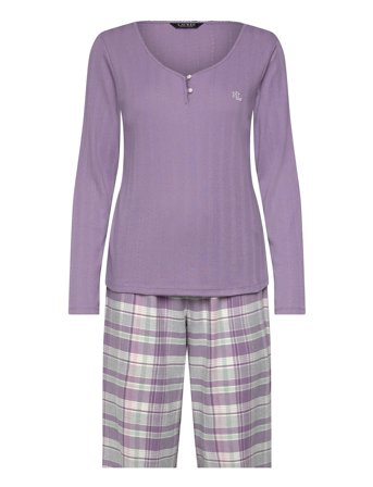 Lrl L/S Knit Top Long Pant Pj Set Purple Lauren Ralph Lauren Homewear
