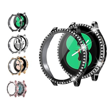 Glitter diamantfodral,【4+4 delar】4 hårda PC-skyddsfodral och 4 HD-härdade skärmskyddsfilmer, smartklocktillbehör för kvinnor för Samsung