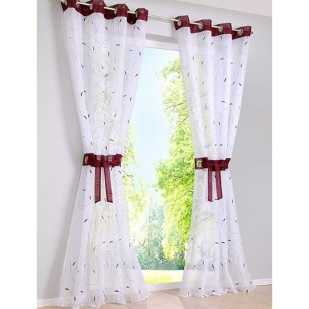 Sæt med 2 Tyll Chiffon Broderi Blade Gardiner Vindue