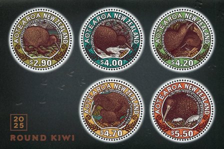 New Zealand - Runde Kiwi-frimærker - Postfrisk miniark