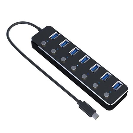 USB 3.0-hubb, 7-portars USB-hubb USB-adapter med individuell på/av-knapp