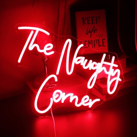 The Naughty Corner Neonskilt, Pink Bogstaver USB-drevet Neonlamper til Pigeværelse Hjemmebar, Kunst Vægdekoration Festvindue Stueindretning (Rød)