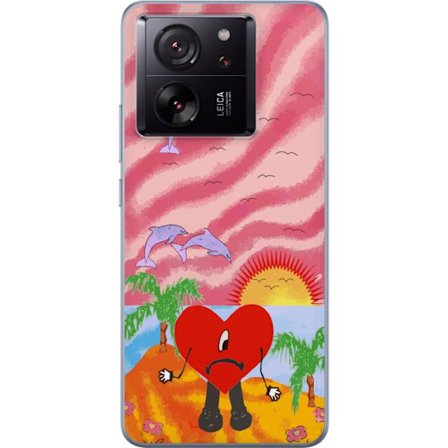 Kompatibelt Mobildeksel til Xiaomi 13T Bad Bunny i en fargerik quiltet jakke med hjertemønster og solbriller i moderne gatestil