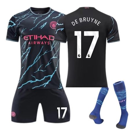 Manchester City bortaställ 2023-24 nr 9 Haaland 17 De Bruyne barn vuxen kostym - fotbollströja - nr 17 med strumpor