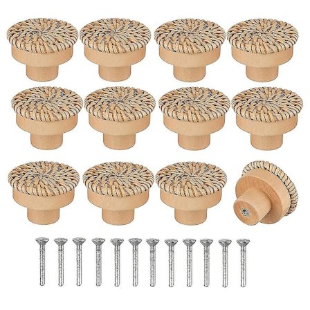 Boho Rattan Kommode Knapper Runde Træ Skuffe Knapper Håndlavet Flettet Viklet Og Skruer Til Boho Møbler