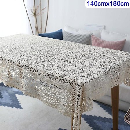 Rustik virkad bordsduk, spetsvirkad cover, 140*180