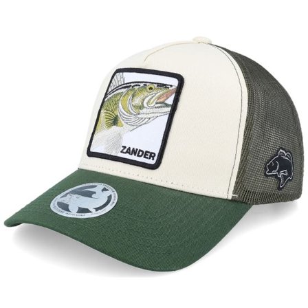 Skillfish - Grå trucker Keps - Zander Box Stone/Olive/Dark Green A-frame Trucker @ Hatstore