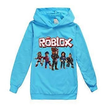 ROBLOX Spilltrykte Hetter 7-14 År Barn Gutter Jenter Langærmet Hettemgens Genser Topper (13-14 År Lyseblå)