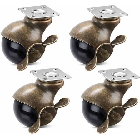 2" Hjul med Brems 360 Graders Antikk Messing Topplate Hjul for Møbler Skap Rullestoler (160 kg 4-pakning)